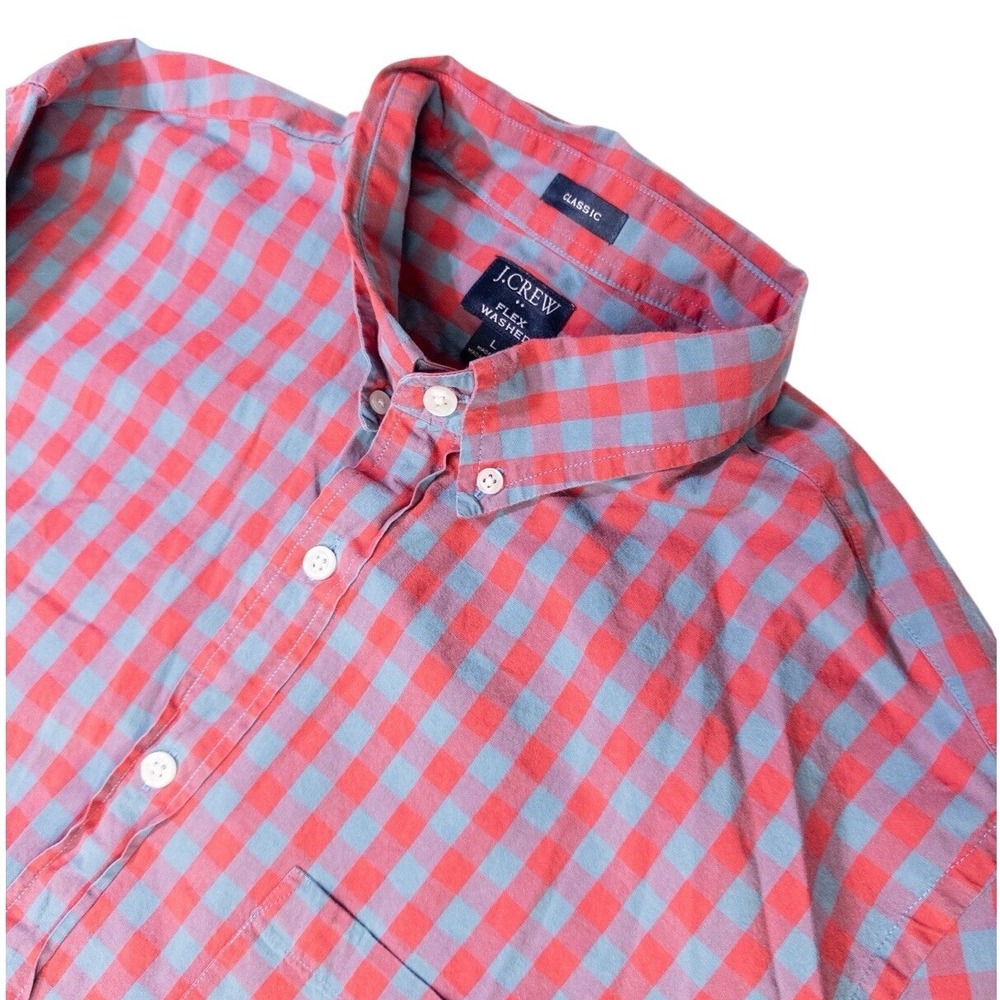 J Crew Flex Washed Shirt Large Classic Fit Red Blue Check LS Button down